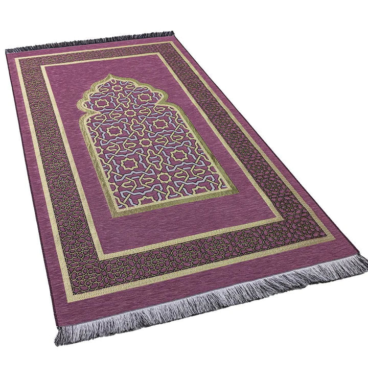 Embroidered Islamic Prayer Mat Pink