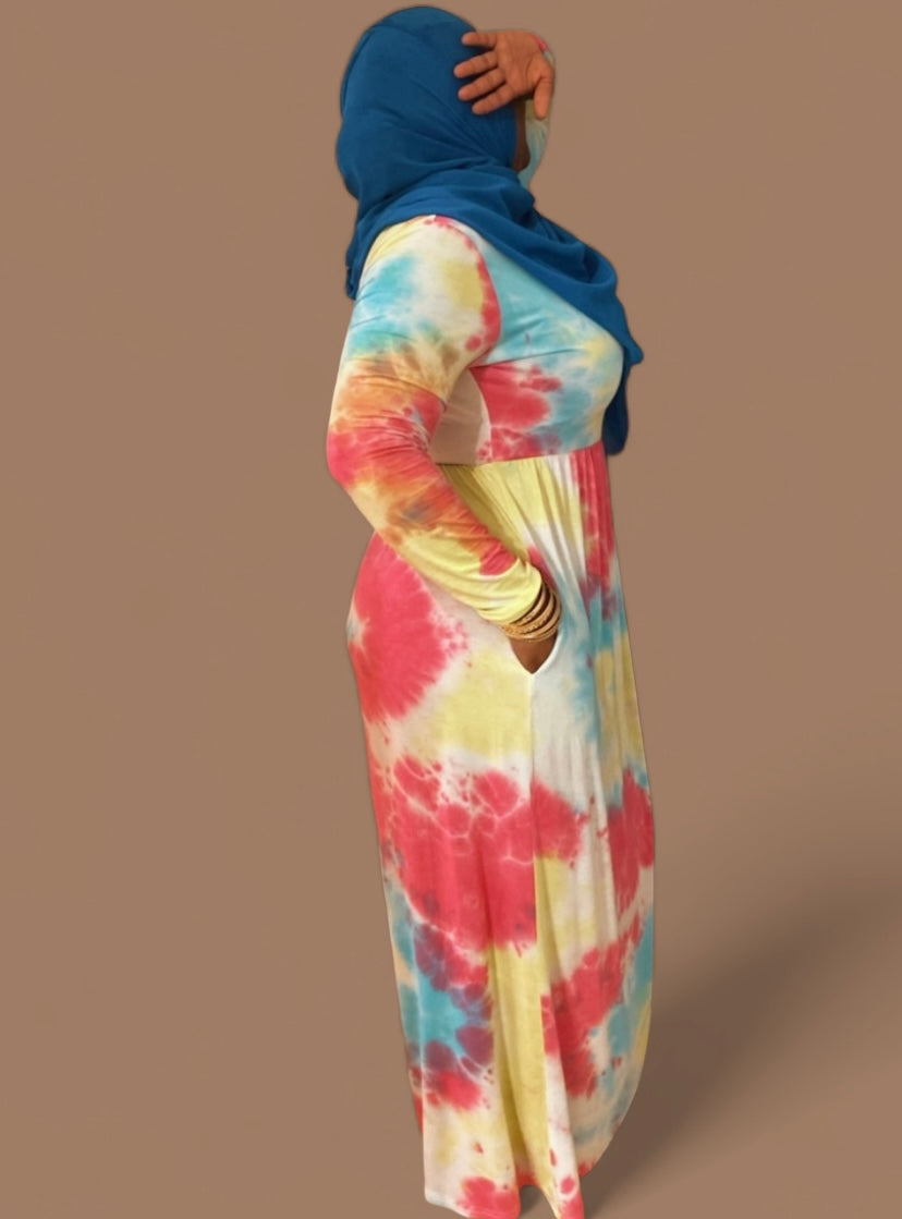 Tie dye maxi dress with hijab