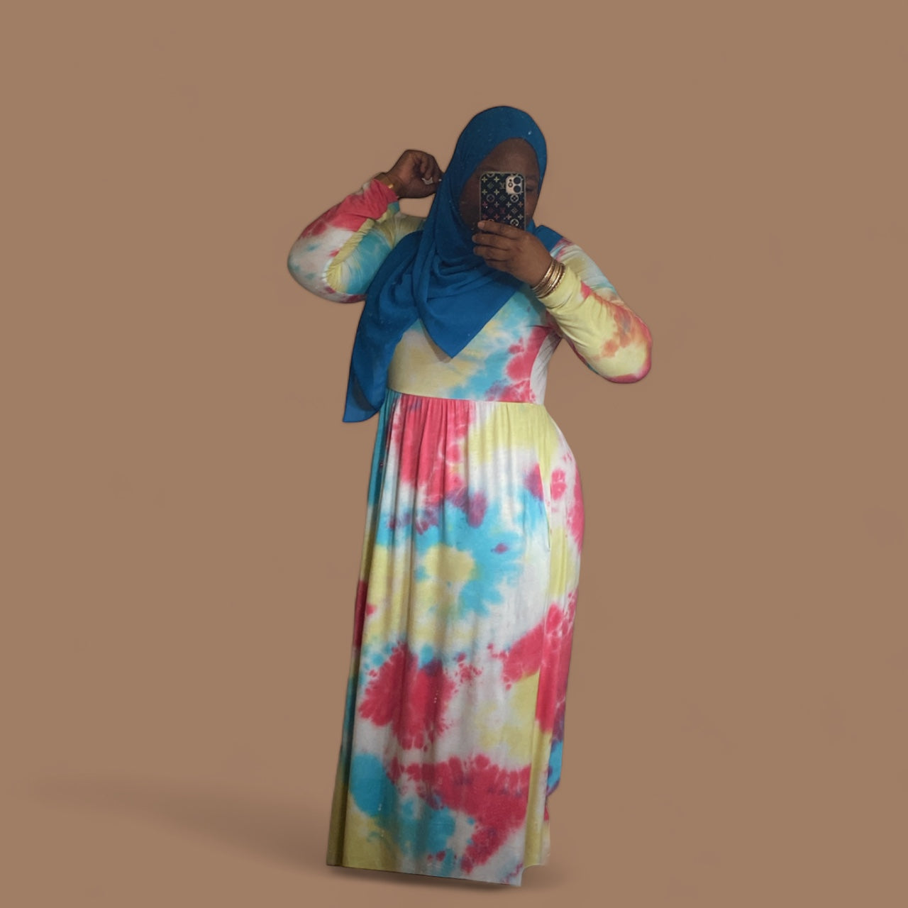 Tie dye maxi dress with hijab