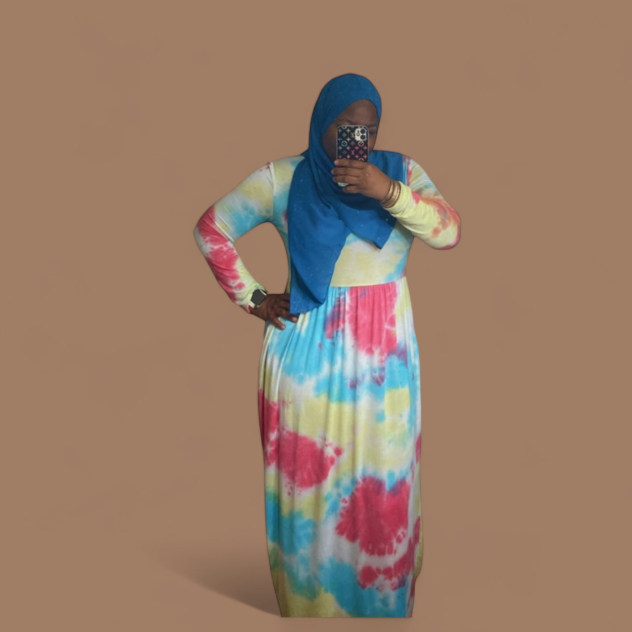 Tie dye maxi dress with hijab