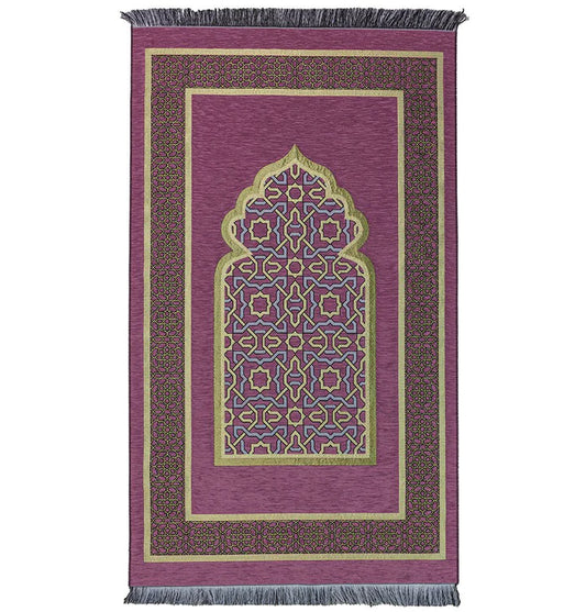 Embroidered Islamic Prayer Mat Pink