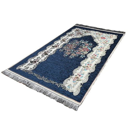 Chenille Embroidered Floral Rose Islamic Prayer Mat