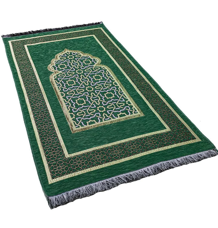 Embroidered Islamic Prayer Mat- Green